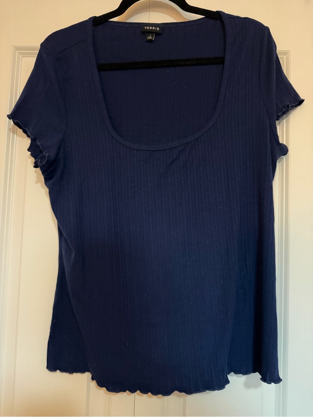 torrid Navy Ribbed Scoop Neck Short Sleeve Top